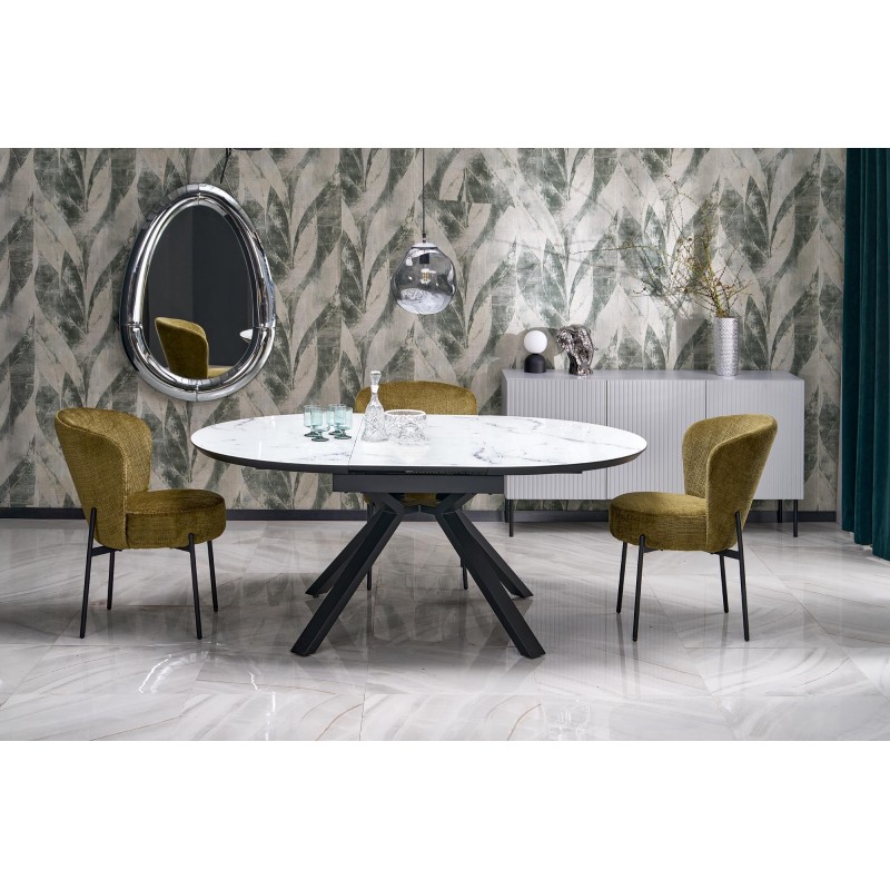 VERTIGO stół rozkładany, blat - biały marmur, nogi - czarny (2p 1szt)