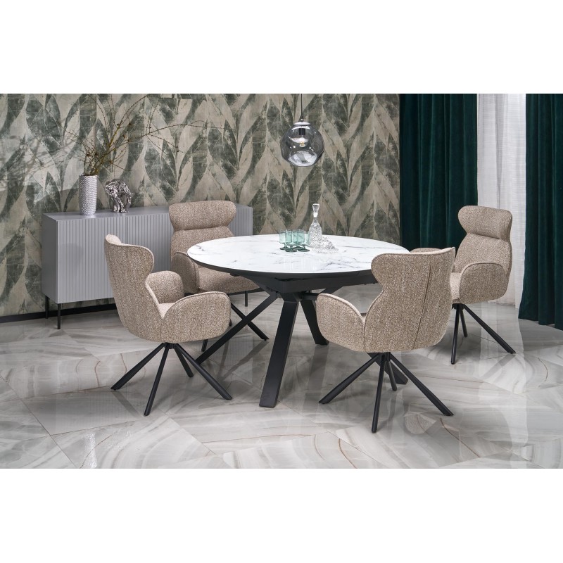 VERTIGO stół rozkładany, blat - biały marmur, nogi - czarny (2p 1szt)