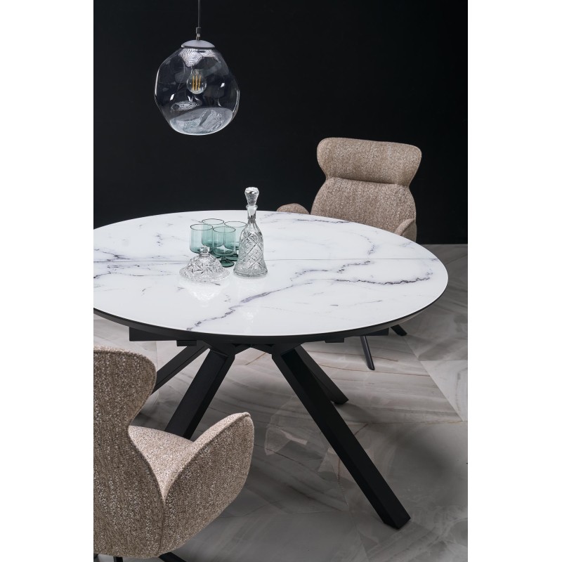 VERTIGO stół rozkładany, blat - biały marmur, nogi - czarny (2p 1szt)