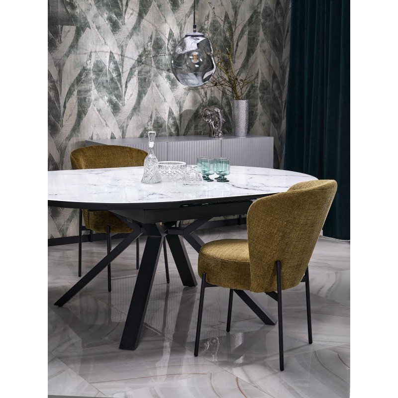 VERTIGO stół rozkładany, blat - biały marmur, nogi - czarny (2p 1szt)