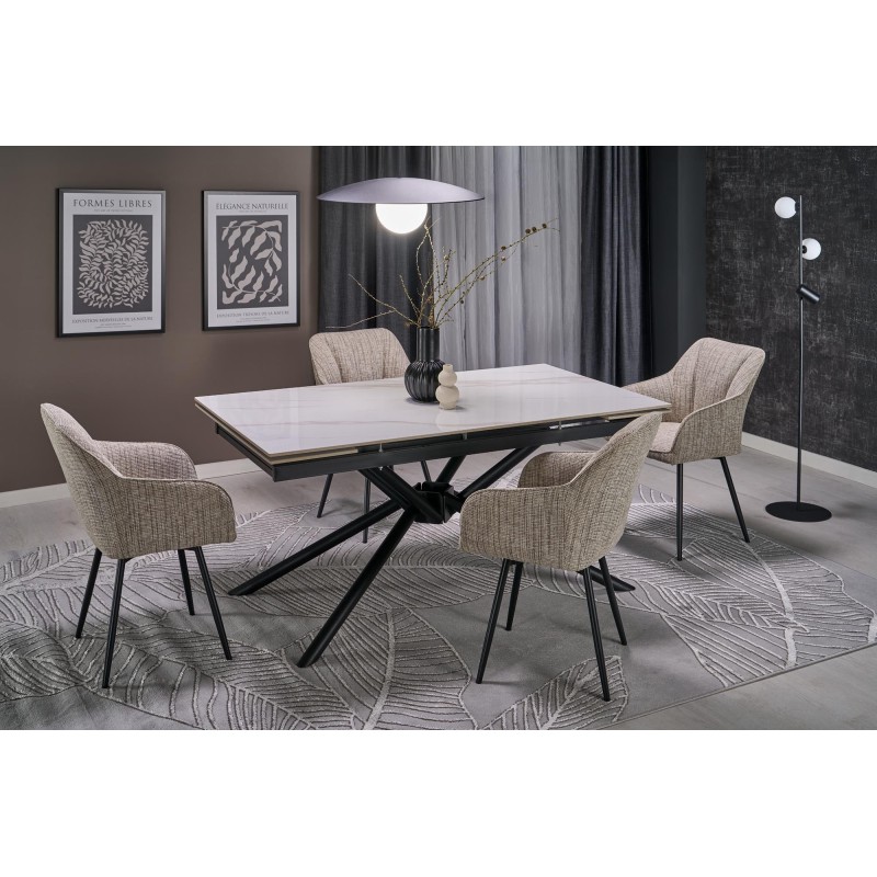 VITORINO stół rozkładany, blat - biały marmur, nogi - czarny (2p 1szt)