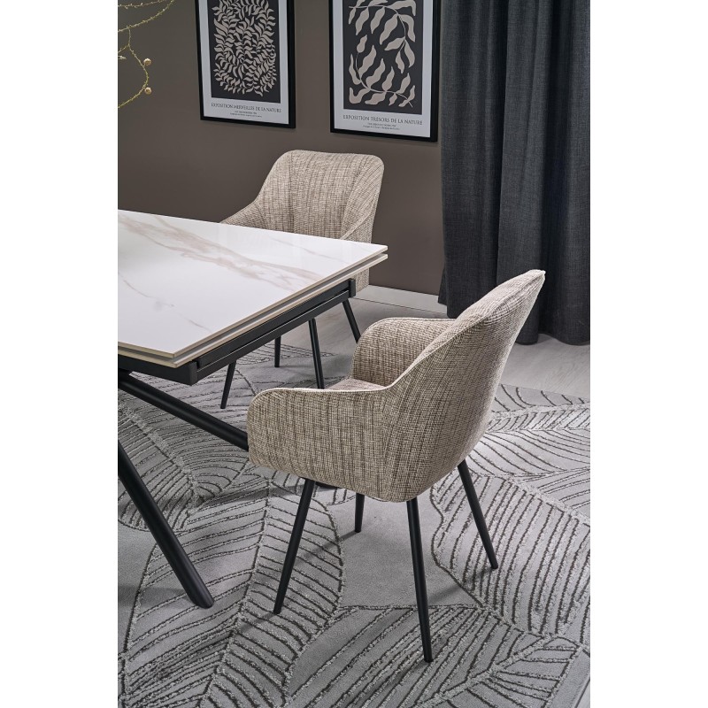 VITORINO stół rozkładany, blat - biały marmur, nogi - czarny (2p 1szt)