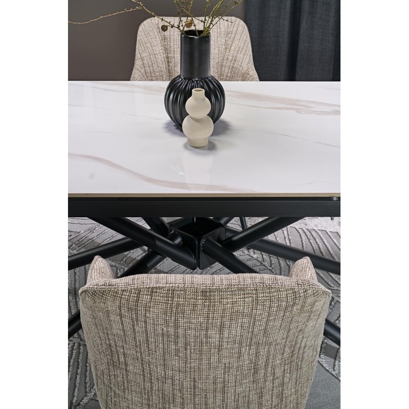 VITORINO stół rozkładany, blat - biały marmur, nogi - czarny (2p 1szt)