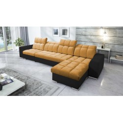 Narożnik Prisma XII z funkcją spania | Luksusowy Mebel z Portem USB | Velvet | Pet friendly, Terra 48 + Ecoskóra czarna