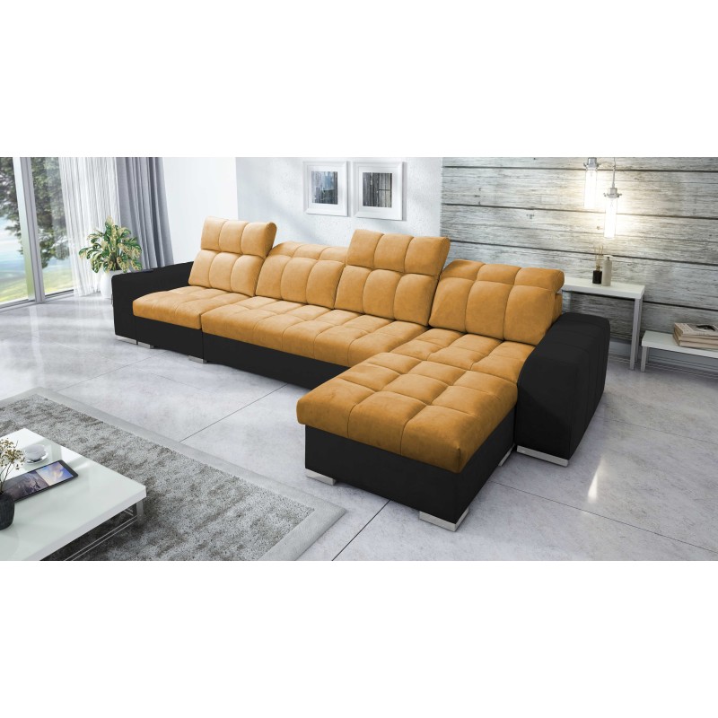 Prisma XII Corner Sofa with Sleeping Function | Luxury Furniture with USB Port | Velvet | Pet Friendly, Terra 48 + Black Eco-lea Prisma XII Corner Sofa with Sleeping Function | Luxury Furniture with USB Port | Velvet | Pet Friendly, Terra 48 + Black Eco-lea