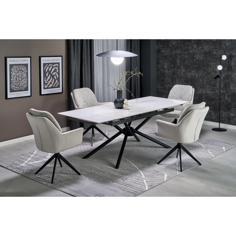 VITORINO stół rozkładany, blat - biały marmur, nogi - czarny (2p 1szt)