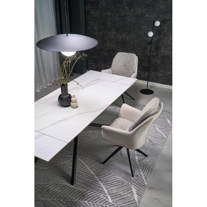 VITORINO stół rozkładany, blat - biały marmur, nogi - czarny (2p 1szt)