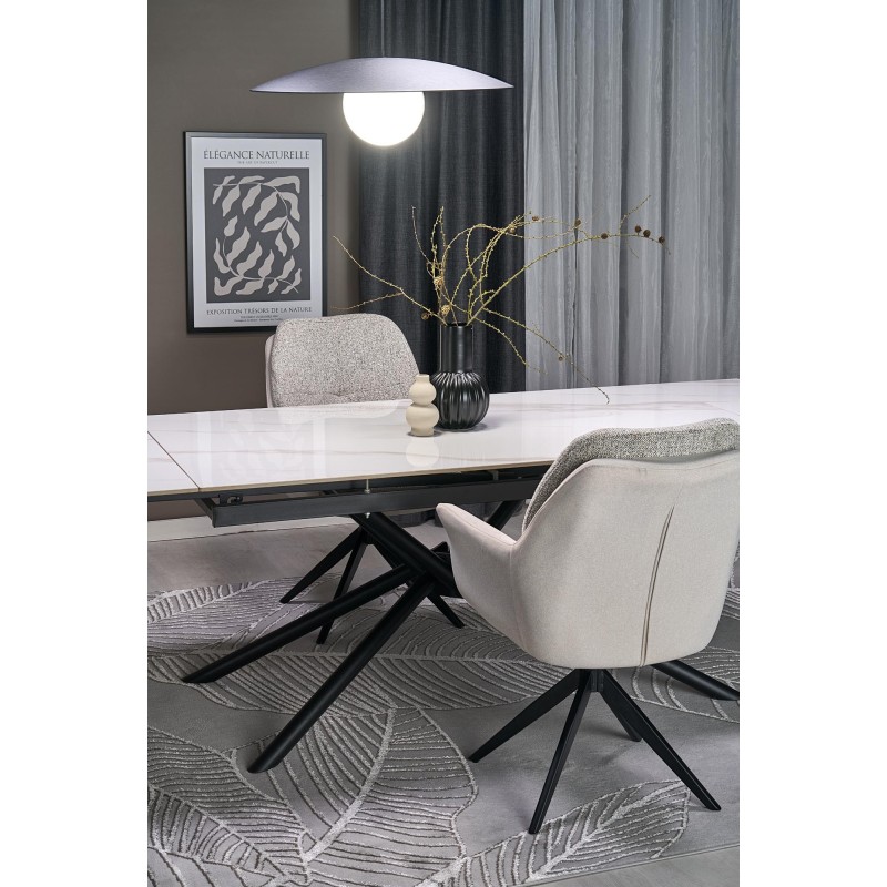 VITORINO stół rozkładany, blat - biały marmur, nogi - czarny (2p 1szt)