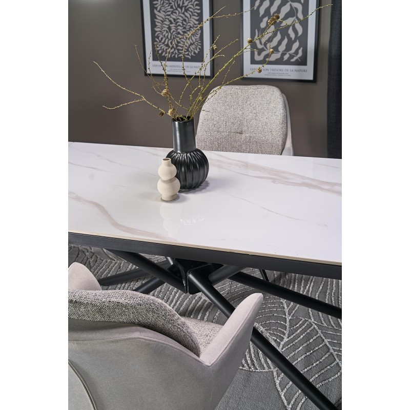 VITORINO stół rozkładany, blat - biały marmur, nogi - czarny (2p 1szt)