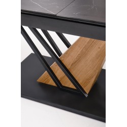 VOLANT 140 stół rozkładany, blat - czarny marmur, nogi - dąb złoty / czarny