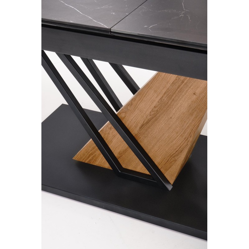 VOLANT 140 stół rozkładany, blat - czarny marmur, nogi - dąb złoty / czarny