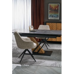 VOLANT 160 stół rozkładany, blat - czarny marmur, nogi - dąb złoty / czarny