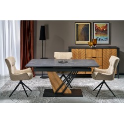 VOLANT 160 stół rozkładany, blat - czarny marmur, nogi - dąb złoty / czarny