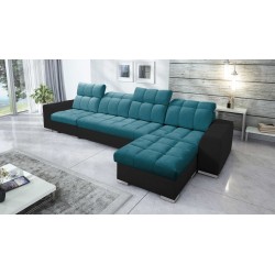 Narożnik Prisma XII z funkcją spania | Luksusowy Mebel z Portem USB | Velvet | Pet friendly, Terra 75 + Ecoskóra czarna