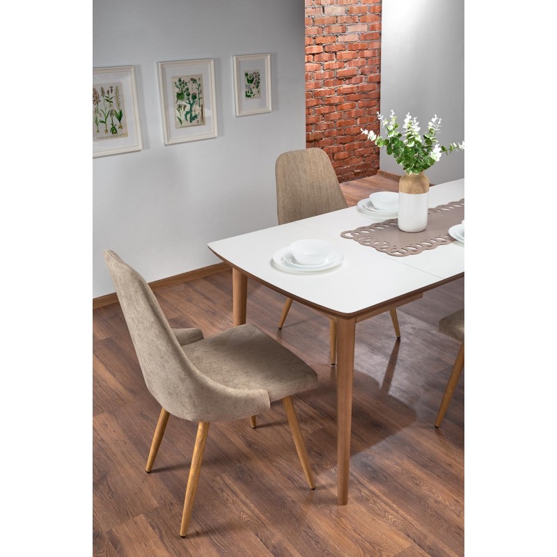 BARRET stół kolor blat - biały mat, nogi - dąb lefkas (90-190x80x75 cm) (1p 1szt)