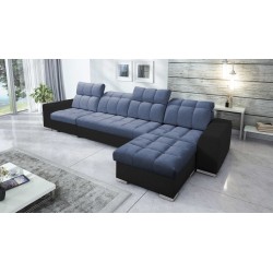 Narożnik Prisma XII z funkcją spania | Luksusowy Mebel z Portem USB | Velvet | Pet friendly, Terra 76 + Ecoskóra czarna