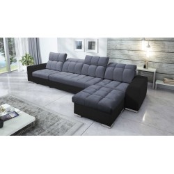 Narożnik Prisma XII z funkcją spania | Luksusowy Mebel z Portem USB | Velvet | Pet friendly, Terra 96 + Ecoskóra czarna