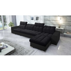 Narożnik Prisma XII z funkcją spania | Luksusowy Mebel z Portem USB | Velvet | Pet friendly, Terra 99 + Ecoskóra czarna