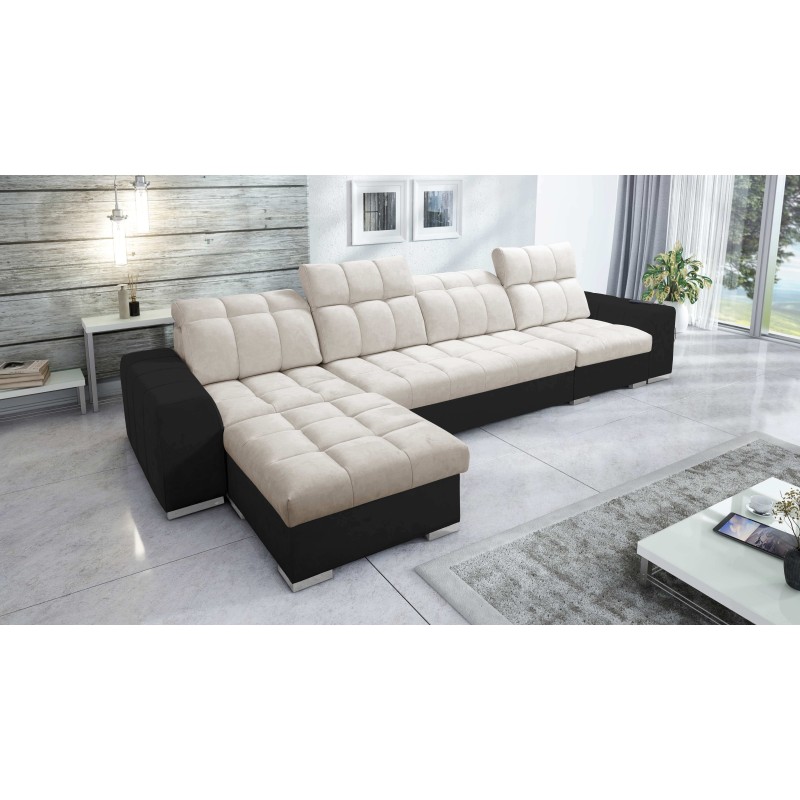Prisma XII Corner Sofa with Sleeping Function | Luxury Furniture with USB Port | Velvet | Pet Friendly, Terra 13 + Black Eco-lea Prisma XII Corner Sofa with Sleeping Function | Luxury Furniture with USB Port | Velvet | Pet Friendly, Terra 13 + Black Eco-lea