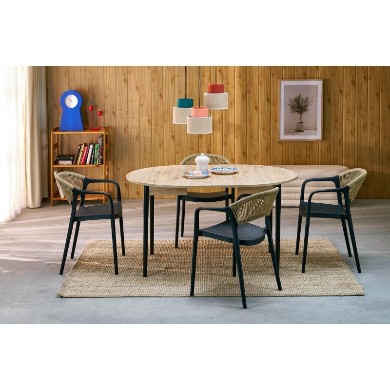 PIVOT stół rozkładany 102-142x102x75 cm, blat - dąb artisan, nogi - czarny (1p 1szt)