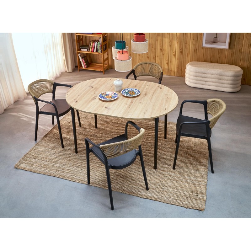 PIVOT stół rozkładany 102-142x102x75 cm, blat - dąb artisan, nogi - czarny (1p 1szt)