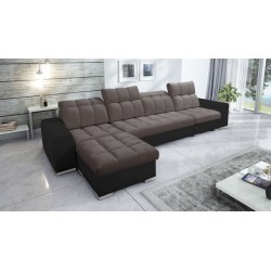 Prisma XII Corner Sofa with Sleeping Function | Luxury Furniture with USB Port | Velvet | Pet Friendly, Terra 26 + Black Eco-lea