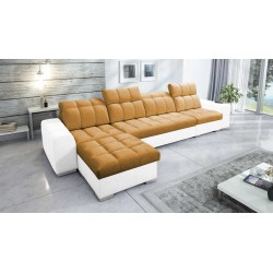 Prisma XII Corner Sofa with Sleeping Function | Luxury Furniture with USB Port | Velvet | Pet Friendly, Terra 48 + Eco-leather