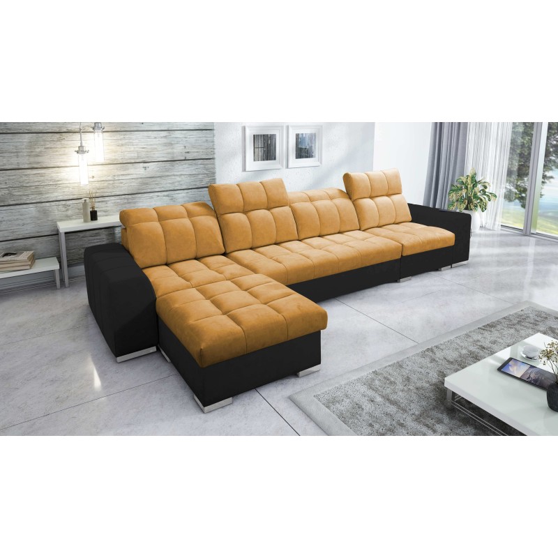 Prisma XII Corner Sofa with Sleeping Function | Luxury Furniture with USB Port | Velvet | Pet Friendly, Terra 48 + Black Eco-lea Prisma XII Corner Sofa with Sleeping Function | Luxury Furniture with USB Port | Velvet | Pet Friendly, Terra 48 + Black Eco-lea