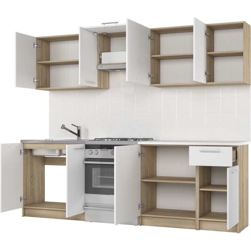 DARIA 240 kuchnia zestaw korpus: dąb sonoma, fronty: białe (10p 1kpl)