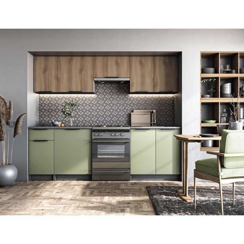 KSENIA 240 kuchnia zestaw korpus: antracyt, front: orzech / pistacja (10p 1kpl)