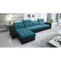 Prisma XII Corner Sofa with Sleeping Function | Luxury Furniture with USB Port | Velvet | Pet Friendly, Terra 75 + Black Eco-lea