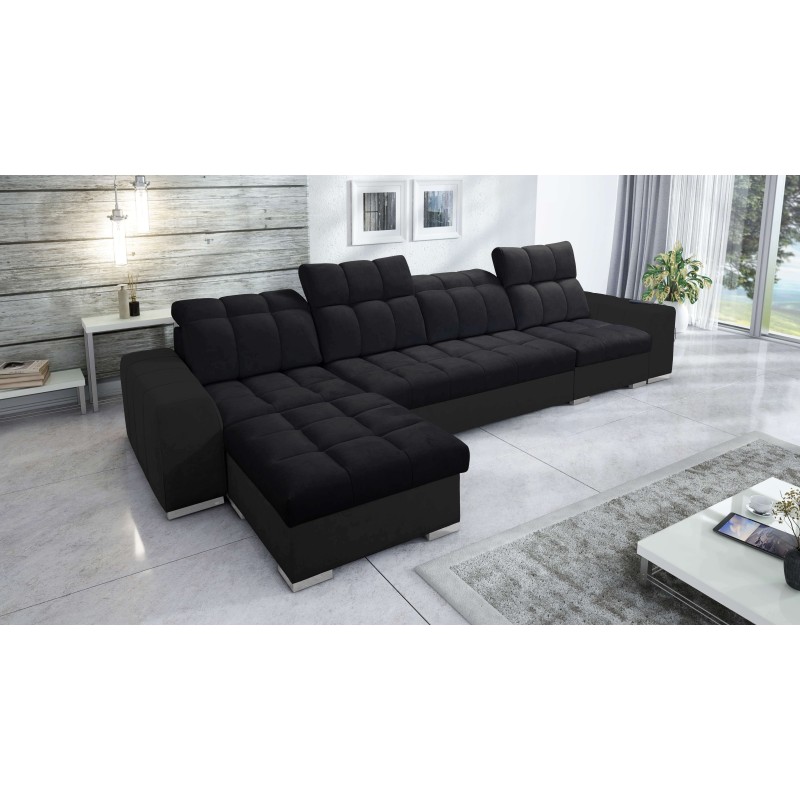 Prisma XII Corner Sofa with Sleeping Function | Luxury Furniture with USB Port | Velvet | Pet Friendly, Terra 99 + Black Eco-Lea Prisma XII Corner Sofa with Sleeping Function | Luxury Furniture with USB Port | Velvet | Pet Friendly, Terra 99 + Black Eco-Lea