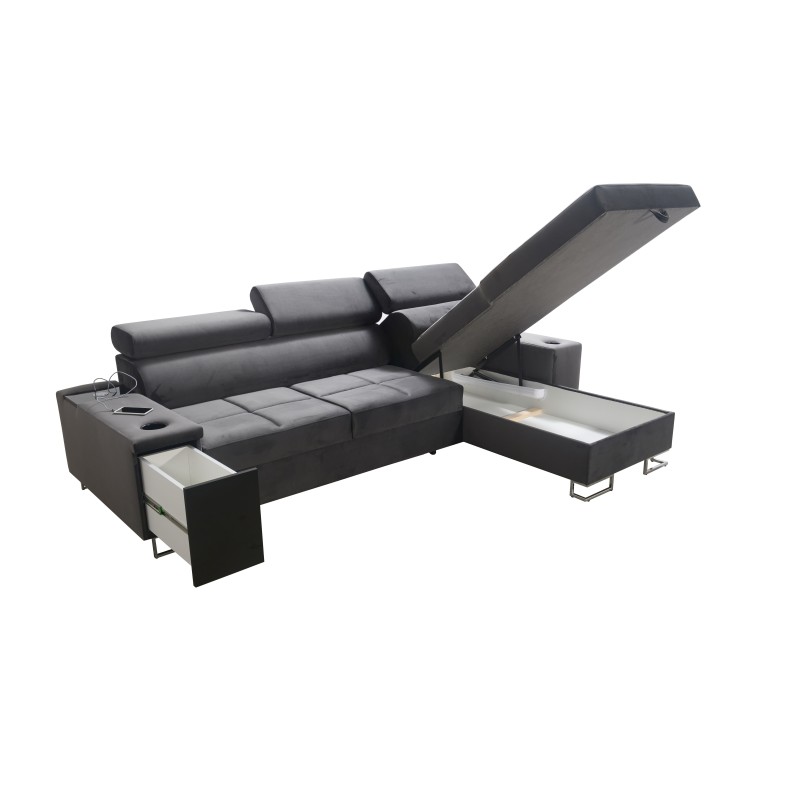 Narożnik Orbix I mini z funkcją spania, regulowane zagłówki,port usb oraz pojemnik na pościel tkanina Ultario Velvet 2960 Narożnik Orbix I mini z funkcją spania, regulowane zagłówki,port usb oraz pojemnik na pościel tkanina Ultario Velvet 2960