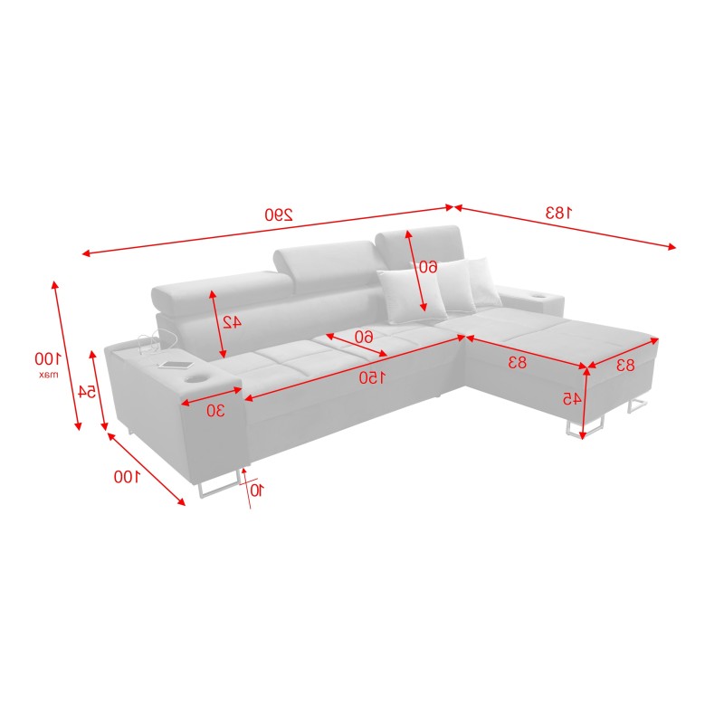 Orbix I Maxi corner sofa with a sleeping function, USB port, and bedding storage Orbix I Maxi corner sofa with a sleeping function, USB port, and bedding storage