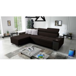 Sofá esquinero Orbix I Maxi con función de dormir, puerto USB y contenedor para ropa de cama.