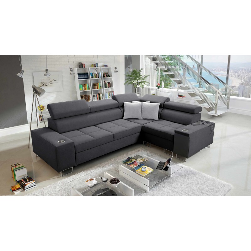 Orbix II corner sofa with sleeping function, adjustable headrests, and USB port - Plecionka, Sawana 96 Orbix II corner sofa with sleeping function, adjustable headrests, and USB port - Plecionka, Sawana 96