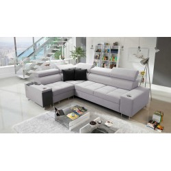 Orbix II corner sofa with a sleeping function, adjustable headrests, and USB port - Woven fabric, Sawana 84