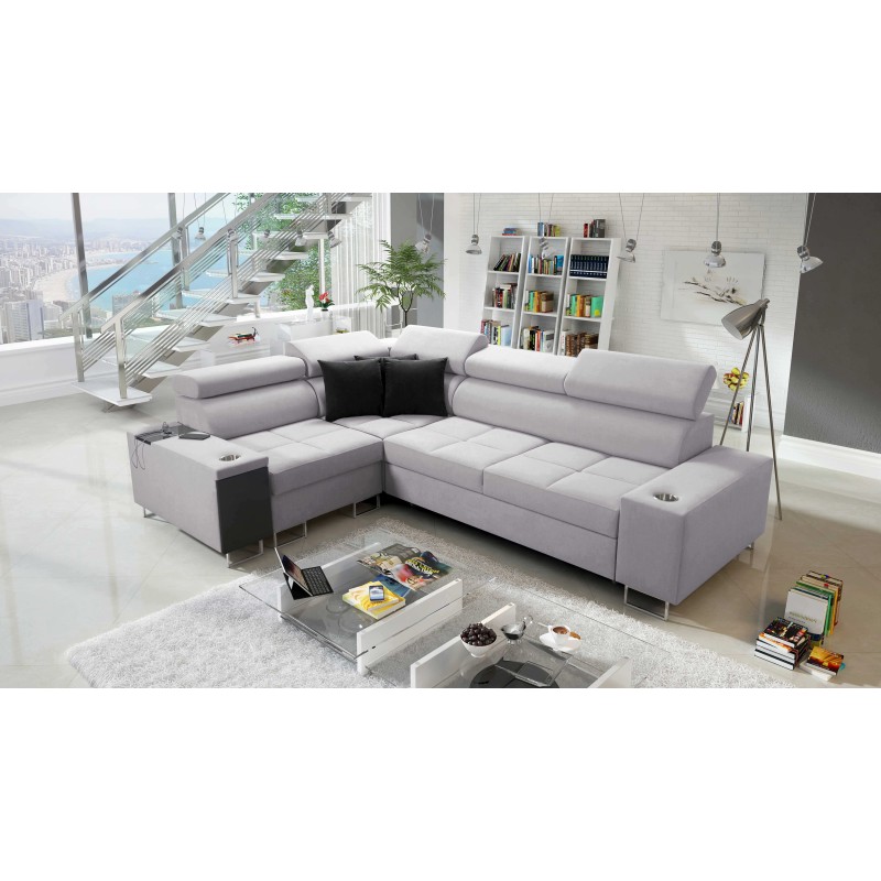 Orbix II corner sofa with a sleeping function, adjustable headrests, and USB port - Woven fabric, Sawana 84 Orbix II corner sofa with a sleeping function, adjustable headrests, and USB port - Woven fabric, Sawana 84