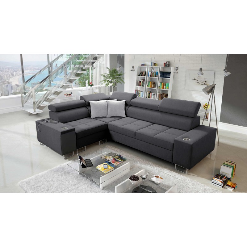 Orbix II corner sofa with sleeping function, adjustable headrests, and USB port - Plecionka, Sawana 96 Orbix II corner sofa with sleeping function, adjustable headrests, and USB port - Plecionka, Sawana 96