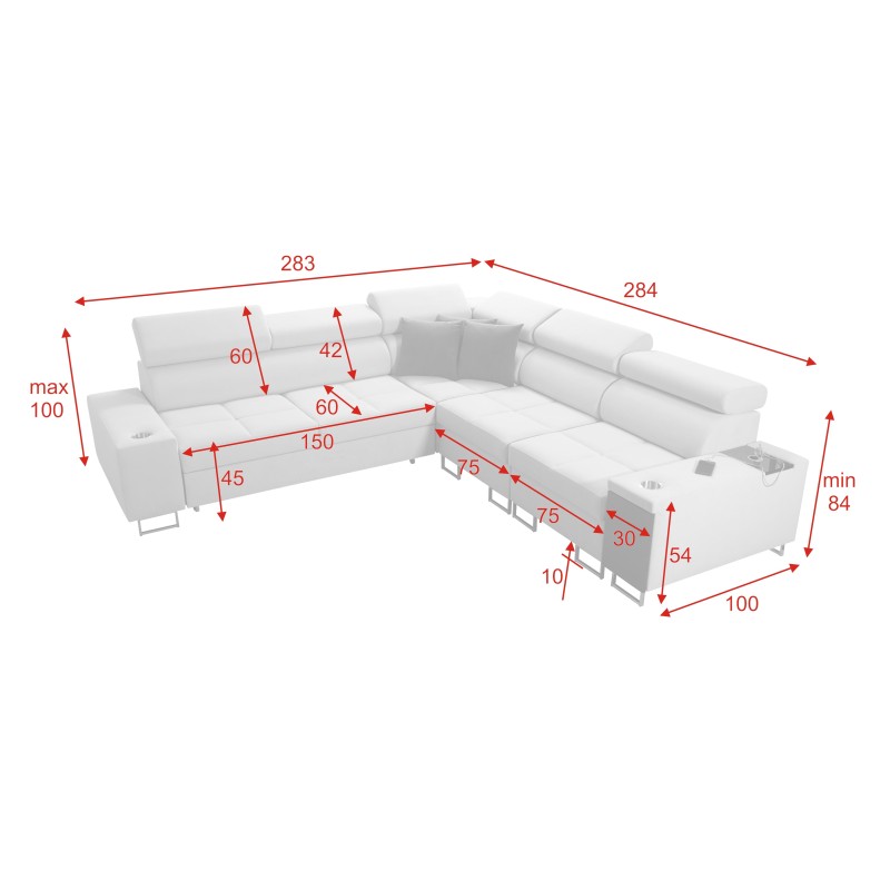Orbix III corner sofa with sleeping function, adjustable headrests, and USB port - Spacious and comfortable Orbix III corner sofa with sleeping function, adjustable headrests, and USB port - Spacious and comfortable