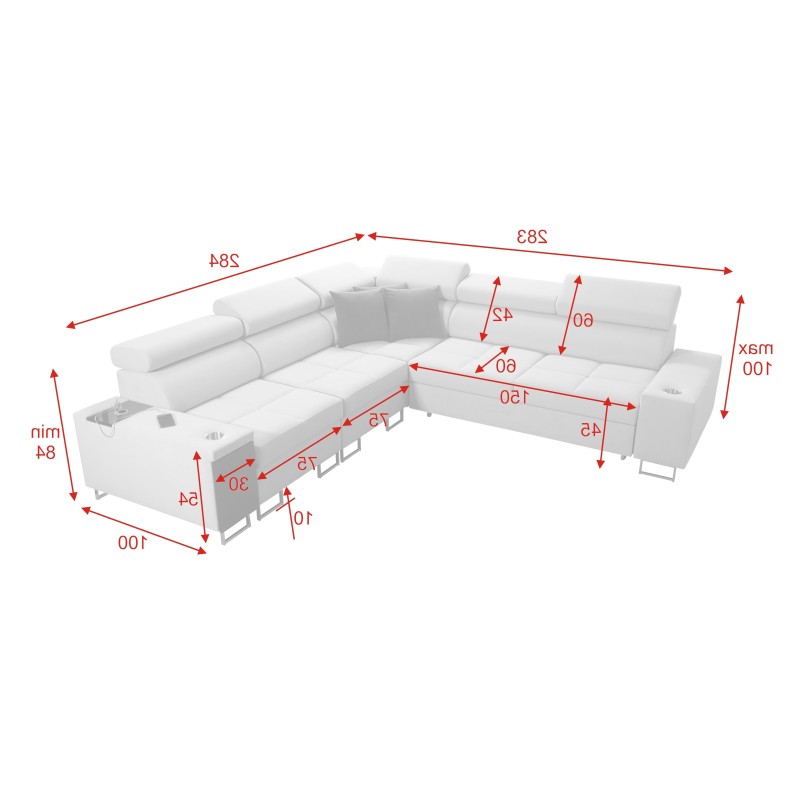 Orbix III corner sofa with sleeping function, adjustable headrests, and USB port - Spacious and comfortable Orbix III corner sofa with sleeping function, adjustable headrests, and USB port - Spacious and comfortable