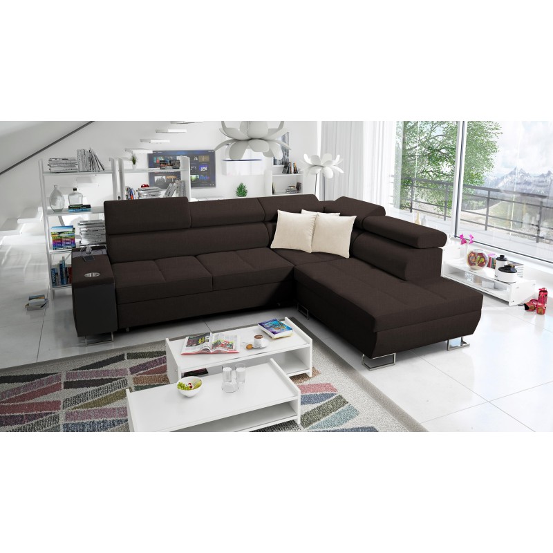 The Orbix VII corner sofa with a sleeping function in Plecionka fabric, Sawana 26 - elegance and functionality in one!