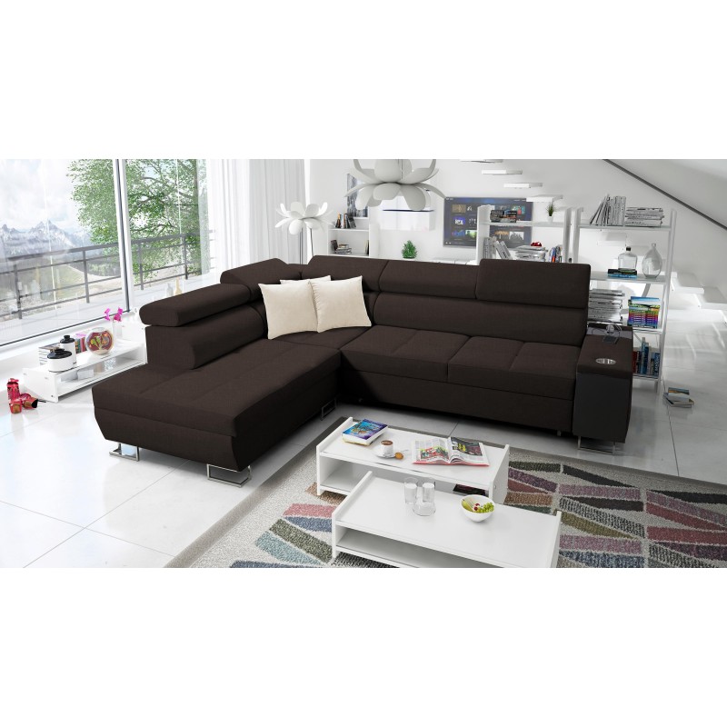 The Orbix VII corner sofa with a sleeping function in Plecionka fabric, Sawana 26 - elegance and functionality in one!