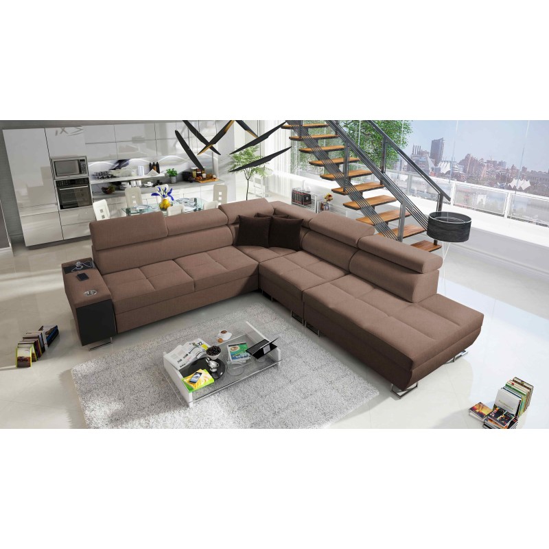 Orbix IX corner sofa with sleeping function, adjustable headrests, USB port - Weave, Sawana 25