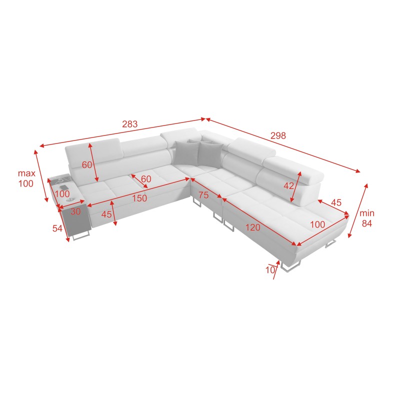 Sofá esquinero Orbix IX con función de cama, reposacabezas ajustables, puerto USB - Terciopelo, Ultario Velvet 2979 Sofá esquinero Orbix IX con función de cama, reposacabezas ajustables, puerto USB - Terciopelo, Ultario Velvet 2979