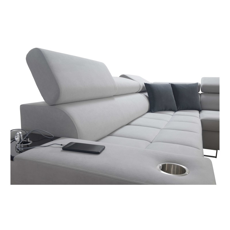 Sofá esquinero Orbix IX con función de cama, reposacabezas ajustables, puerto USB - Terciopelo, Ultario Velvet 2979 Sofá esquinero Orbix IX con función de cama, reposacabezas ajustables, puerto USB - Terciopelo, Ultario Velvet 2979
