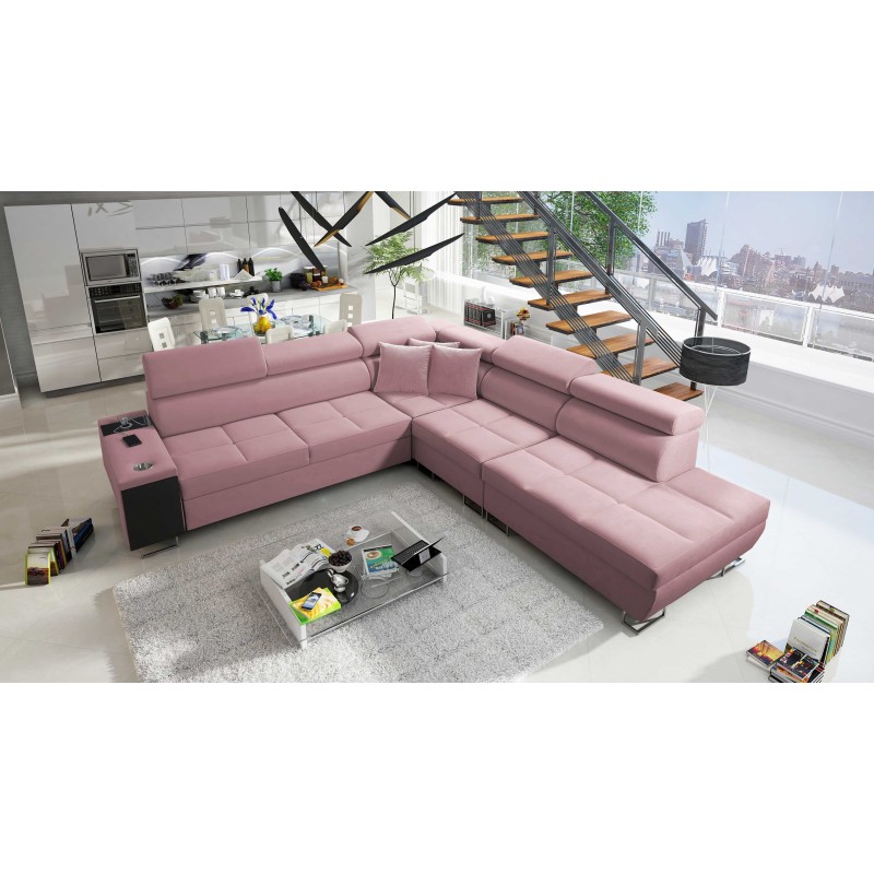 Orbix IX corner sofa with sleeping function, adjustable headrests, USB port - Velvet, Ultario Velvet 2955