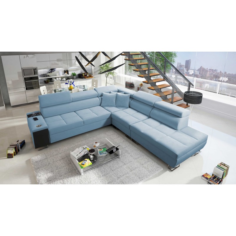 Orbix IX corner sofa with sleeping function, adjustable headrests, USB port - Velvet, Ultario Velvet 2960