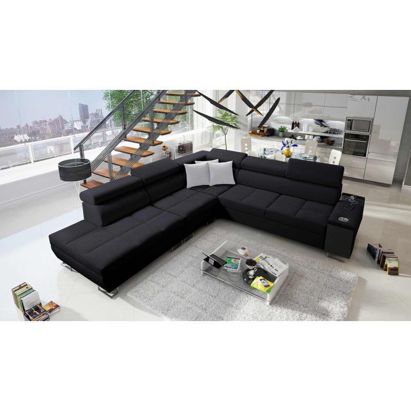 Orbix IX corner sofa with sleeping function, adjustable headrests, USB port - Woven fabric, Sawana 14