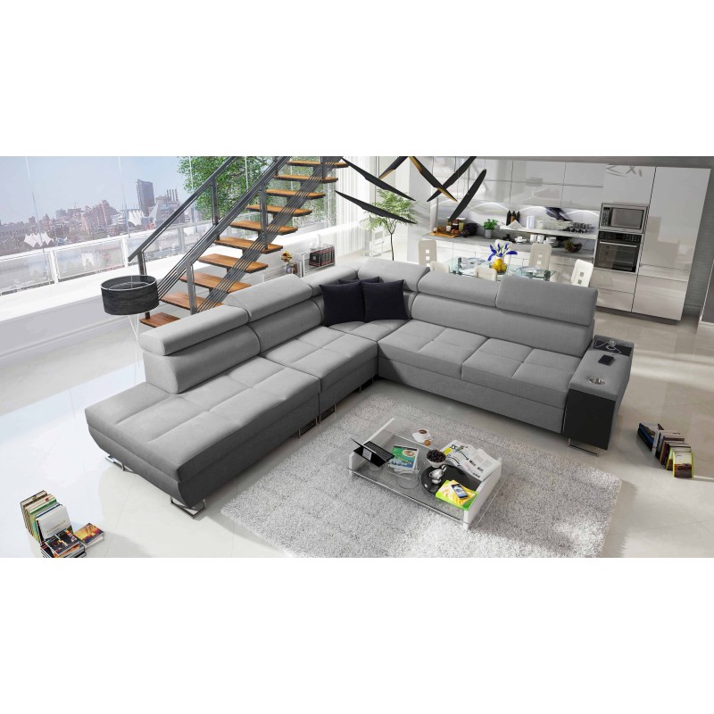 Orbix IX corner sofa with sleeping function, adjustable headrests, USB port - Weave, Sawana 21